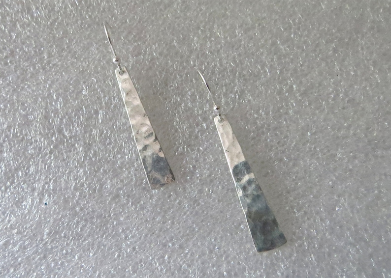 shiny finish all natural feminine hypo allergenic Sterling Silver hammered paddle bead dangle earrings handmade modern nickel free