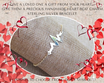 Heart-Beat 925 Silver bracelet, unisex, boho-chic, shiny finish, sterling silver charm and chain, artisan-hand-made, Australian made