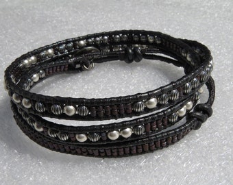 Sterling Silver Beaded Leather Anklet: Urban Wrap Cuff