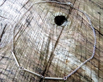 Sterling Silver 3 Bar Choker Necklace: Handmade Geometric Chain