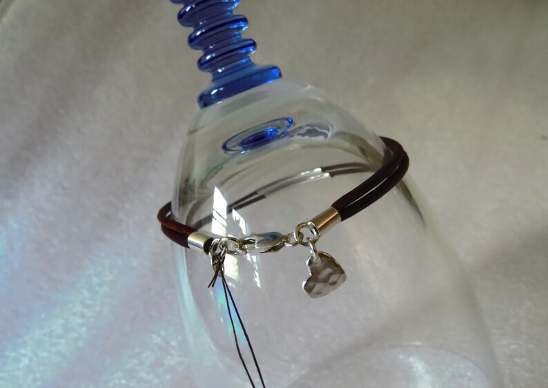 Unisex Urban SS heart pendant 9 leather colors unique double strand leather bracelet w 2 lge sterling silver tube beads handmade