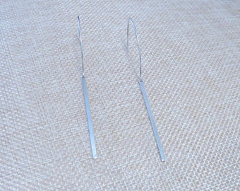 Solid Sterling Silver Long Drop Earrings Organic, geometric, minimalist, custom made by hand, hypo allergenic