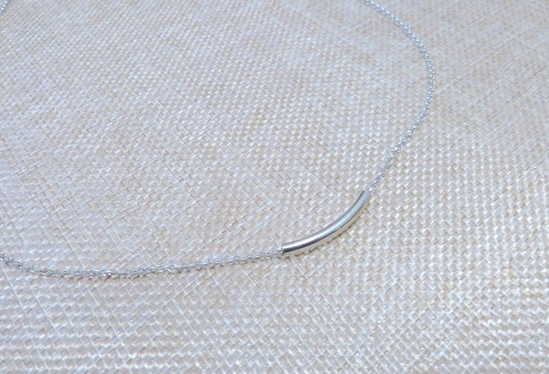 925 Sterling Silver tube necklace/choker, curved 925 silver tube layering necklace, dainty delicate minimalist jewelry, gift for her image 9