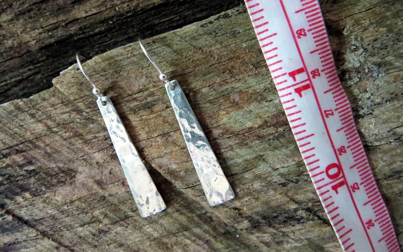 shiny finish all natural feminine hypo allergenic Sterling Silver hammered paddle bead dangle earrings handmade modern nickel free