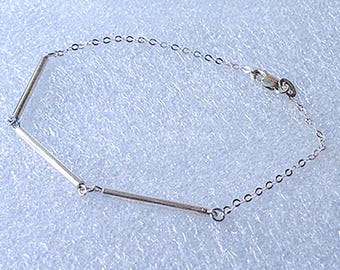 Handmade Sterling Silver Tube Bead Bracelet: Modern Minimalist Stacking Jewelry