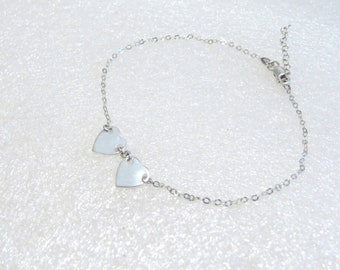 Dainty Double Heart-Charm 925 Sterling Silver Chain Bracelet, Modern, Minimal, Ideal for Layering, Artisan-Hand-Made, Australian made