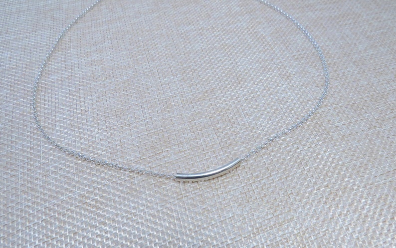 925 Sterling Silver tube necklace/choker, curved 925 silver tube layering necklace, dainty delicate minimalist jewelry, gift for her image 2