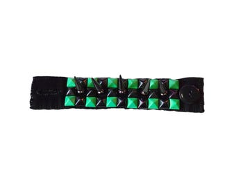Green and Black Spiked Bracelet Cuff