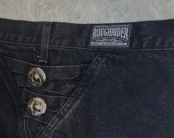 Vintage Roughrider by Circle T Black Western Jeans 13/14 High Rise Concho V Back