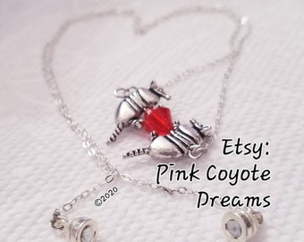 Handmade Tibetan Silver Armadillo Love Couple Pendant,Red Crystal Gem,True Love,Gift Box Included,Unique Gift,Silver Wedding Necklace