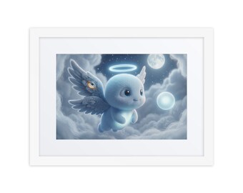 Whimsical Nursery Wall Art, Framed Angel Print, Unique Celestial Baby Room Decor — "The Eye" | Luxi Wonder