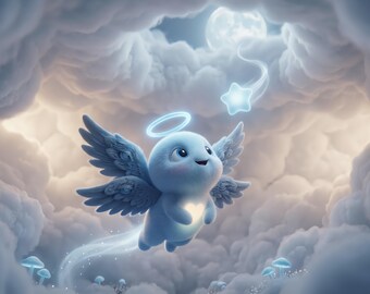 Star Nursery Printable, Celestial Angel Wall Art, Night Sky Baby Room Decor — Digital Download | Luxi Wonder