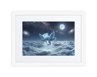 Moon Nursery Decor, Framed Celestial Angel Print, Moon and Stars Baby Wall Art — "Sight" | Luxi Wonder