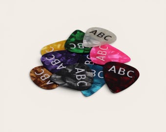 Plettro per chitarra in celluloide con iniziali personalizzate, regalo per musicisti (spessore 0,71 mm)