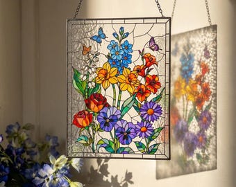 Custom Birth Flower Glass Suncatcher (Medium) | Personalized Family Flower Gift | Mom's Garden Stained Glass Art | Mother's Day Gift for Mom