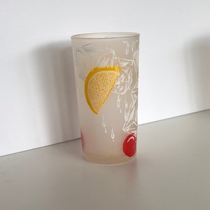 Federal Glass Frosted Glasses Highball Tumblers High Ball Hi Ball Cherry Lemon Ice Cubes Collins 4 Piece Set image 3