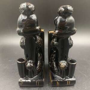 Black French Poodle Redware Bookends Vintage 1950s 1960s image 5