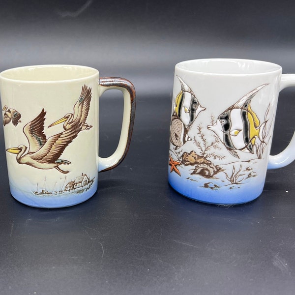 Otagiri Stoneware Mugs Pelicans Angel Fish Choice of 2