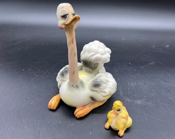 Josef Originals Ostrich Figurines Mama and Baby 1960s Mint