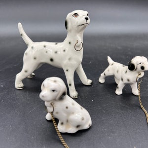 Lipper and Mann Dalmatian Dogs Puppies  Trio on Chains Leashes Porcelain Excellent FREE SHIPPING
