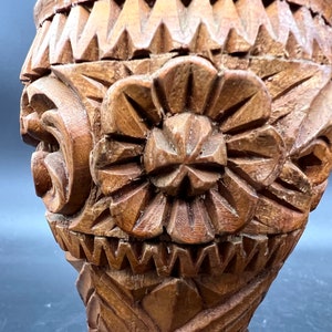 Large Carved Wooden Boho Bud Vase Candle Holders Pair Polynesian Tiki image 5