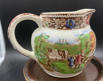 W. R. Midwinter Transferware Creamer Small Pitcher ‘ Rural England ’ Vintage