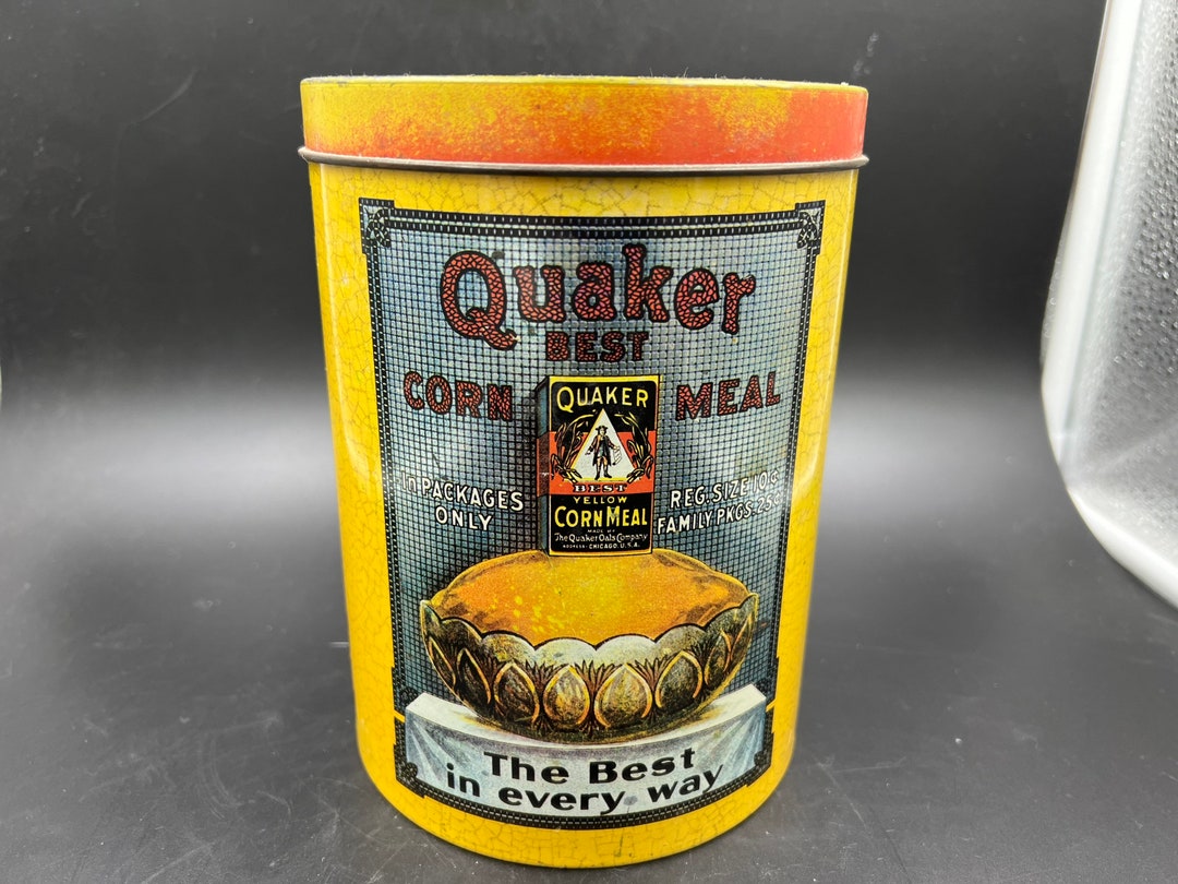 Vintage Cheinco Quaker Cornmeal Large Round Tin Etsy