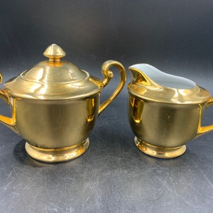 Asahi Nippon Cream and Covered Sugar Bowl Set 22Kt Gold Antique FREE SHIPPING