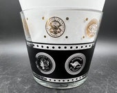 Vintage Mid Century Modern MCM Glass Ice Bucket, 22kt Gold and Black World Coins