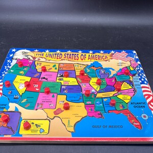 Vintage Pappkarton USA Staaten Karte Tray Puzzle Bild 2