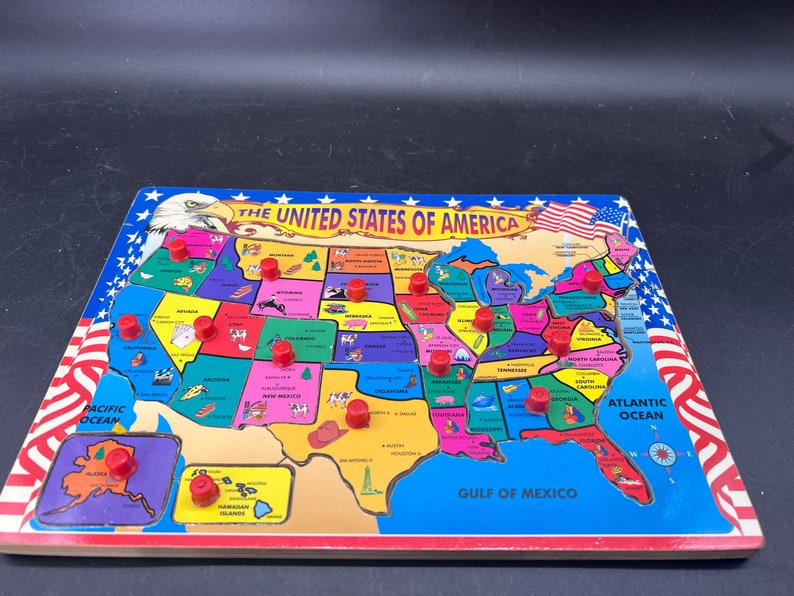 Vintage Pappkarton USA Staaten Karte Tray Puzzle Bild 2