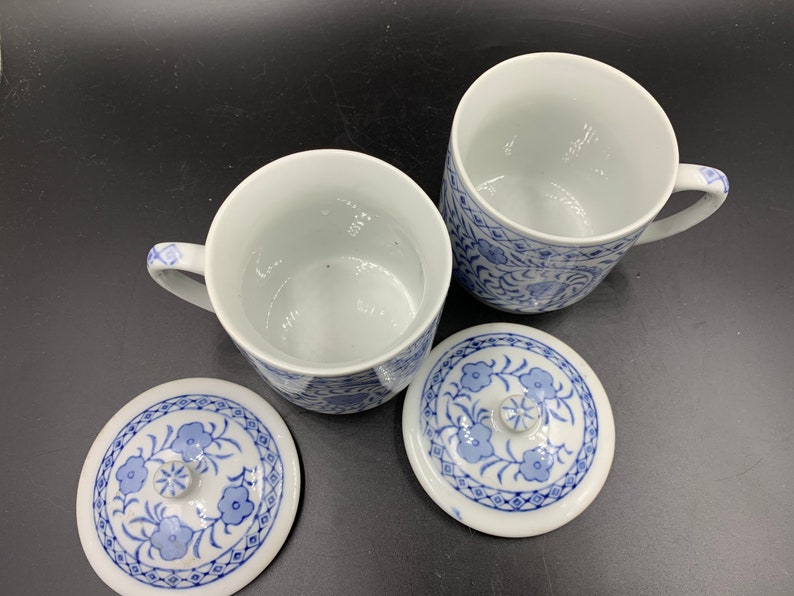 Williams Sonoma Chinoiserie Lidded Tea Cups Coffee Mugs Grand Cuisine IDC Vintage image 4