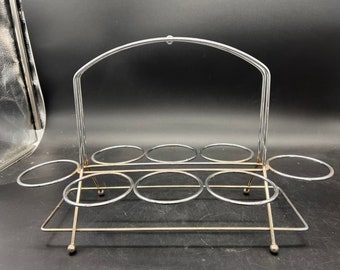 MCM Wire Drink Caddy Barware Mid Century 8 Glass Capacity Atomic Swanky Silver Tone FREE SHIPPING