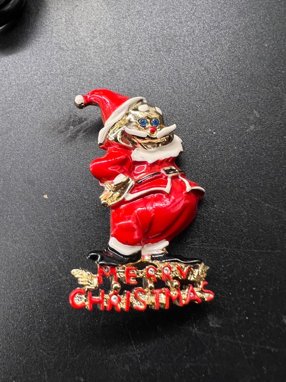 BJ Beatrix Vintage Enameled Goldtone Santa Merry C