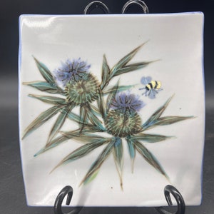 Highland Stoneware Hand Painted Square Dish Thistle Design With Bee Made In Scotland image 1