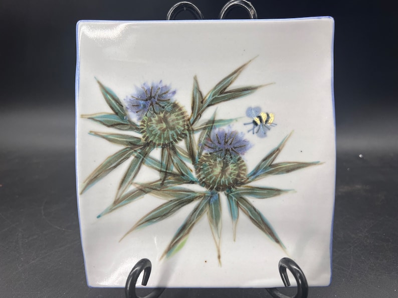 Highland Stoneware Hand Painted Square Dish Thistle Design With Bee Made In Scotland image 1