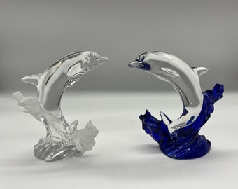 Lenox Full Crystal Leaping Dolphins Vintage 1990s Choice of Satin Wave or Blue Wave