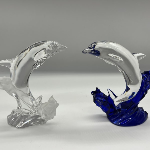Lenox Full Crystal Leaping Dolphins vintage des années 1990 Choix de Satin Wave ou Blue Wave