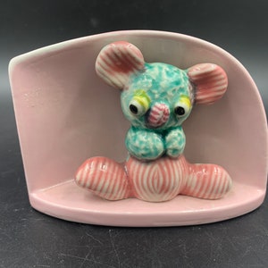 Pink Bear Wall Pocket Googlie Eyes Planter Wall Vase Vintage FREE SHIPPING