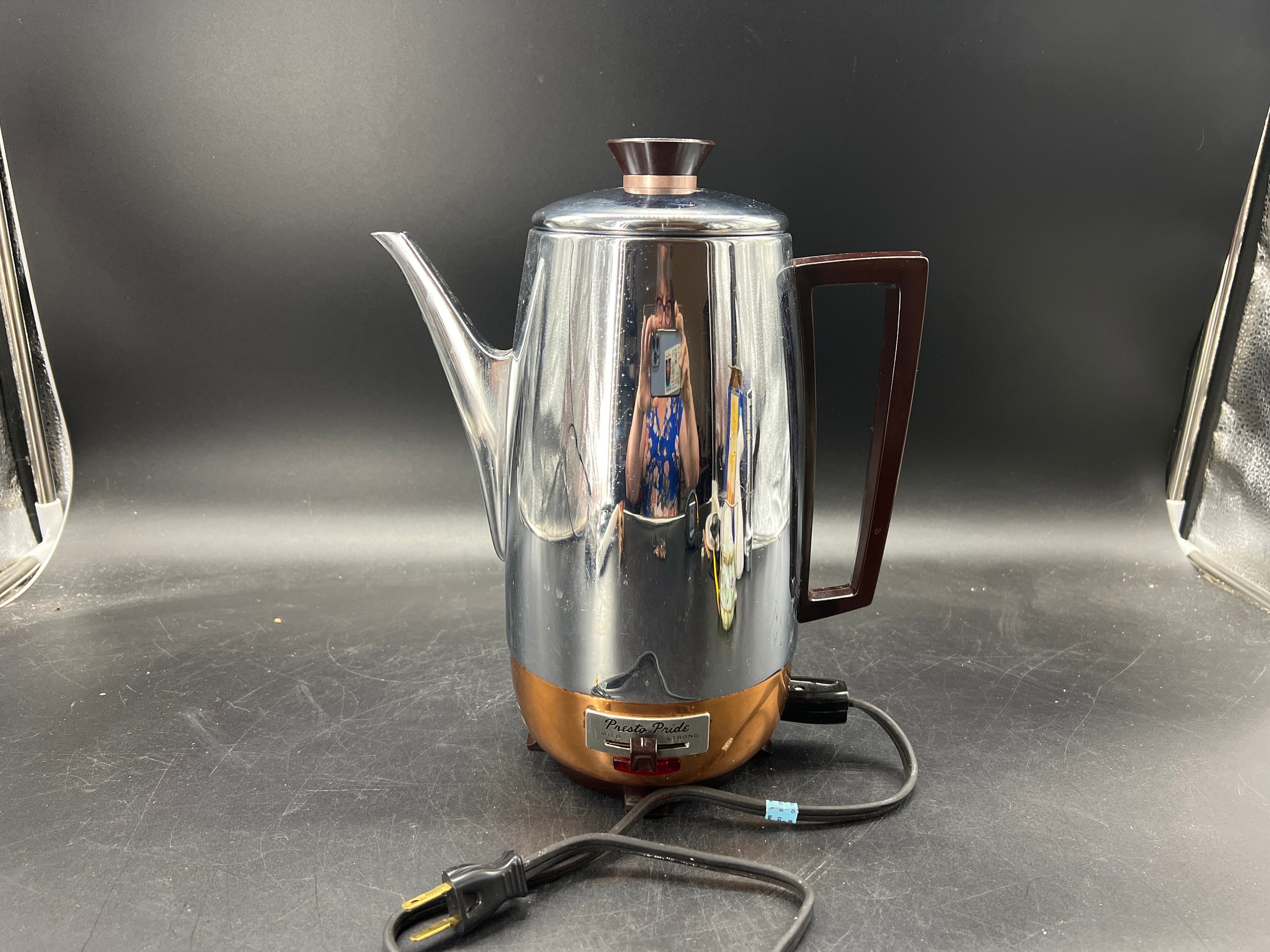 1960年代　PRESTO コーヒーポット　スペーシエイジ　ミッドセンチュリー Vintage Presto Pride Stainless and Copper Percolator Made in USA