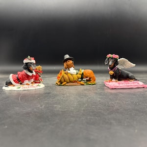 Dachshund Sculptures, Danbury Mint Perpetual CalenarcFihurines, Christmas, Thanksgiving, Valentines, Wiener Dog, Doxie