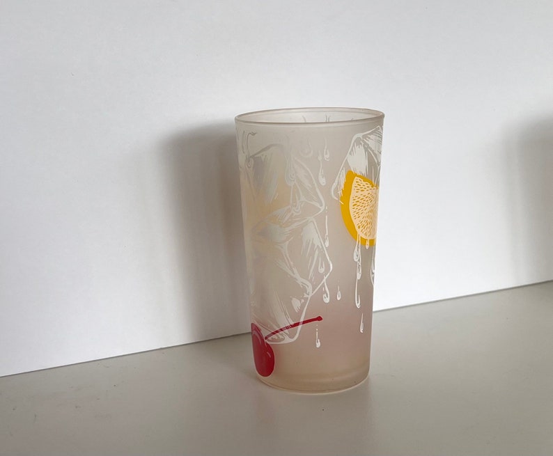 Federal Glass Frosted Glasses Highball Tumblers High Ball Hi Ball Cherry Lemon Ice Cubes Collins 4 Piece Set image 2