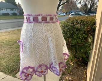 Vintage Aprons 3 Designs Your Choice Black Poodle Organza or White and Lavender Crocheted FREE SHIPPING