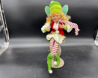 Vintage Mark Roberts Girl Christmas Fairy, Faerie, Candy Cane Striped, Shelf Sitter