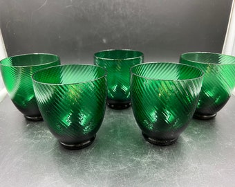 Murano Rigadin Optic Swirl Tumblers Green Glass Emerald Green Glass Art Glass Vintage Set of 4 FREE SHIPPING