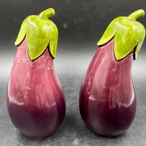 Eggplant Salt and Pepper Shakers Ceramic 5 Tall Vintage image 1
