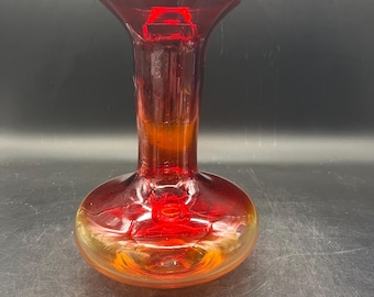 Blenko Amberina Glass Vase, Tall Vintage with Original Label