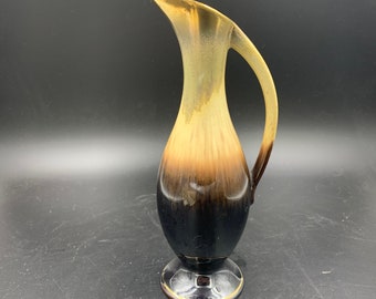 German Pottery Ewer Vase Mid Century Drip Glaze As Is