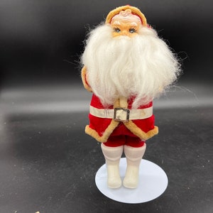 Mid Century Santa Claus with Stand MCM Christmas Ornament 10 Felt Clothing Plastic White Boots image 1