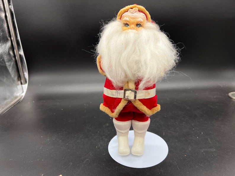 Mid Century Santa Claus with Stand MCM Christmas Ornament 10 Felt Clothing Plastic White Boots image 1